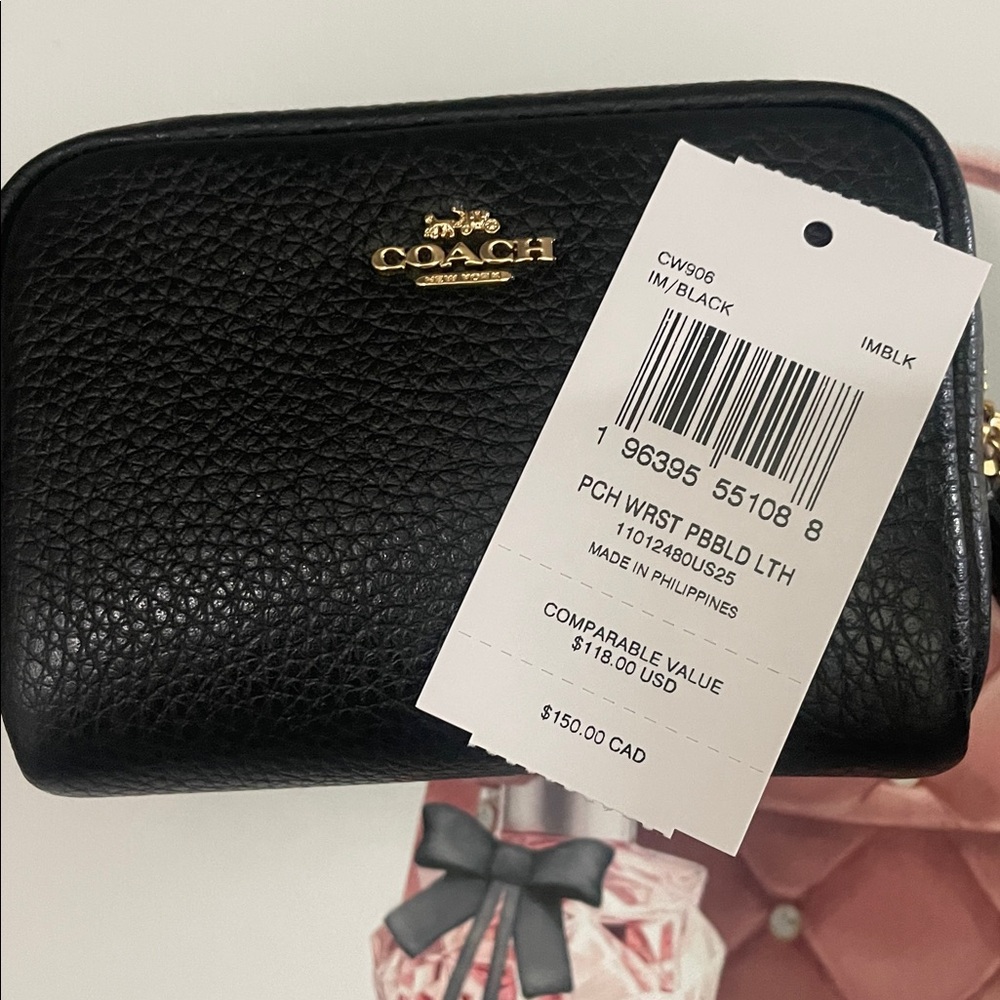 Coach Black Leather Mini Wristlet Bag - Picture 2 of 5